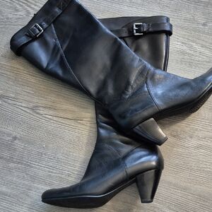 Ecco Hope Tall Black 3" Heeled Leather Boots. Size EU41/US10
